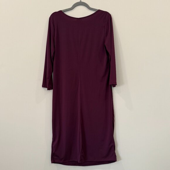 VKY & Co Sleek Plum Dress 3/4 Sleeve Round Neck 1X - Picture 3 of 5